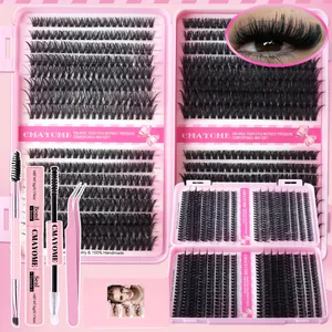 DIY cluster eyelash extension kit with 10D and 100D lashes, bond, seal, and tweezers