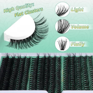 Macro detail of high-quality flat clusters eyelash extensions with fluffy volume roots