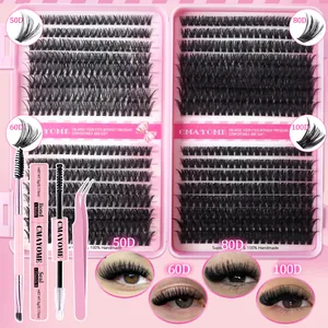CMAYOME DIY lash cluster kit with 50D-100D lashes, glue, sealant and pink tweezers