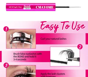 Detailed 3-step tutorial for DIY lash bond application with macro brush head view