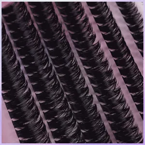 Macro shot of 3D multi-layered thick synthetic fiber false eyelashes with D curl