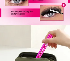 Detailed view of 5ml eyelash sealer with white brush and pink metallic finish tube