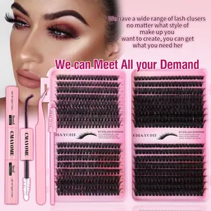 DIY-wimperset met 30D en 80D volumewimpers, roze lijm en een pincet-pakket