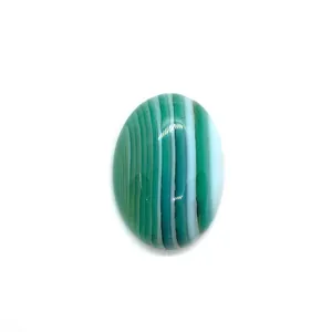 Macro shot of oval green striped agate gemstone showing natural polished textures