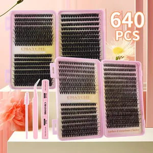 CMAYOME Kit Estensione Ciglia a Grappolo DIY Alta Capacità Fibra Sintetica Naturale 3D Voluminoso Ciglia Finte Con Colla Bond Seal Pinzette Per Donna