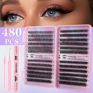 DIY Cluster Lash Extension Synthetic Fiber D Curl Natural Thick Individual Segmented Eyelashes Bond Seal Tweezer Brush For Women