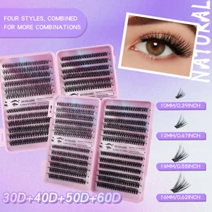 DIY eyelash extension kit with 30D-60D cluster lashes in 10-16mm lengths for a 3D volume look