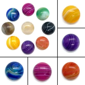 Natural Striped Agate Cabochon Circular Flat Back Loose Stone For DIY Ring Necklace Earring Jewelry Making Accessories