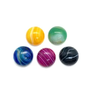 Polished round natural striped agate gemstones in five vibrant colors for jewelry making