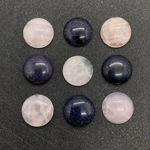 Cabujones redondos de 15mm de cuarzo rosa y piedra de arena azul para joyas DIY