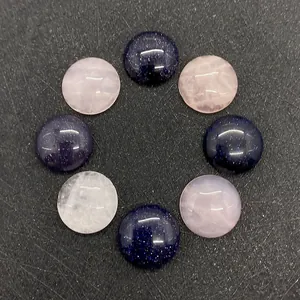 Cabujones redondos de 15 mm de piedra de sol azul y cuarzo rosa para joyería DIY