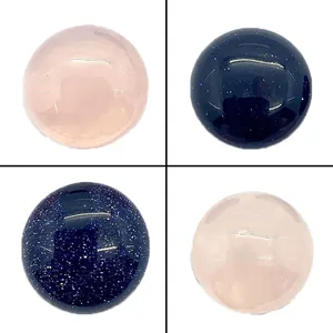Cabujón Redondo de Piedra Natural Cuarzo Rosa Piedra de Arena Azul Cuenta Suelta Sin Agujero Para DIY Creación Joyería Accesorio