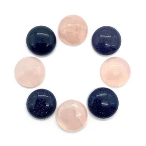Cabujones redondos de piedra de arena azul y cuarzo rosa para creación de joyas