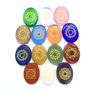 Natural Crystal Cat's Eye Chakra Stones Set Engraved Golden Reiki Symbols For Meditation Healing Spiritual Home Decor Ornaments