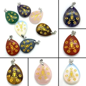 Natural Stone Teardrop Yoga Meditation Pendants Chakra Agate Amethyst Reiki Energy Pendant Only Without Chain For Jewelry Making DIY