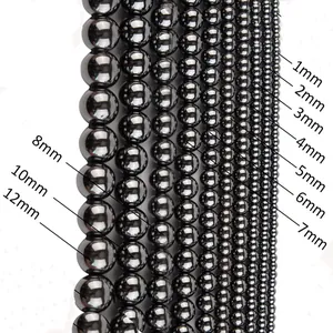 Cuentas de Hematita de Piedra Natural Terahertz Negras Redondas Sueltas Para Creación de Joyas DIY Collar Pulsera