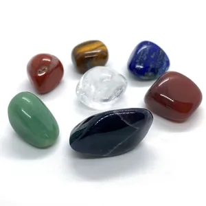 Natural tiger eye and lapis lazuli stone set with 7 irregular polished healing crystals