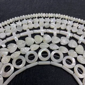 Natural white shell mother of pearl beads in various shapes for DIY jewelry making