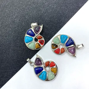 Nautilus Snail Shape Natural Stone Pendant Seven Chakra Color Stones Zinc Alloy Inlaid Pendant Only Without Chain