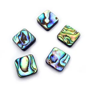 Set de 5 cuentas cuadradas de concha de abulón natural iridiscente para bisutería artesanal