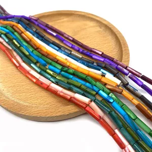 Perline colorate in conchiglia naturale a tubo con trama marmorizzata per gioielli DIY