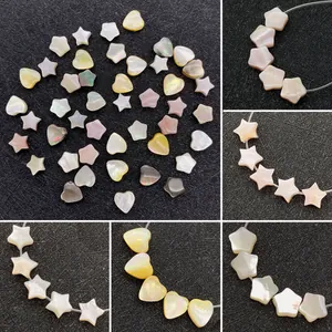 Perline Sciolte in Conchiglia Naturale a Forma di Stella e Cuore Madreperla Iridescente Intagliata per Accessori Gioielli Fai da Te