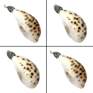 Böhmischer Naturmuschel Anhänger Mit Leopardenmuster Und Strass-Metallkappe Ohne Kette DIY Schmuckherstellung Zubehör