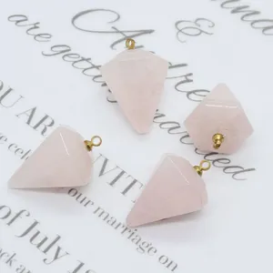 Poliertes Natur-Rosenquarz-Pyramiden-Anhänger-Set mit vergoldeten Metallösen für DIY-Schmuck