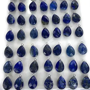 Pendentifs gouttes en lapis-lazuli avec fermoir argenté pour création de bijoux DIY