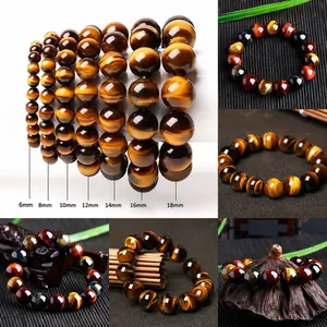 Pulseras de piedra ojo de tigre natural disponibles en varios tamaños de 6 mm a 18 mm