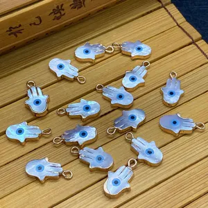 Ciondoli Mano di Fatima con conchiglia naturale e occhio blu per creazione gioielli fai da te