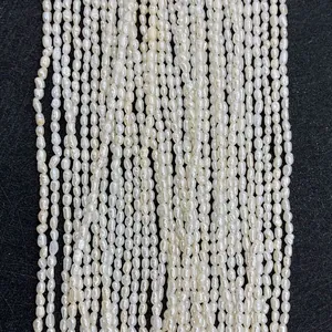 Perles d'Eau Douce Naturelles Forme de Riz Blanc Perles en Vrac Petites Perles de Semence Pour Fabrication de Bijoux Accessoires
