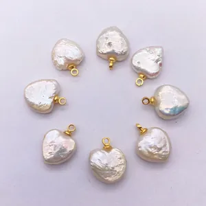 Pendentif en Perle d'Eau Douce Naturelle en Forme de Coeur Baroque Seul (Sans Chaîne) Pour Fabrication de Bijoux DIY Or Métal Femme
