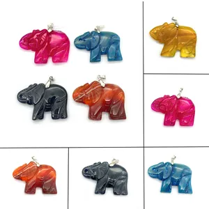 Pendentif Éléphant Sculpté en Pierre Naturelle Agate pour Fabrication de Bijoux DIY Accessoires de Collier Charmes Animaux Multicolores Pendentif Seul