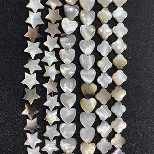 Künstliche Perles de Coquillage Naturel Irisé Forme de Cœur Étoile Fleur 12mm Nacre Künstliche Perles en Vrac Polies pour DIY Collier Bracelet Accessoires de Bijouterie