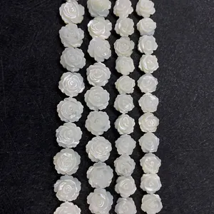Perles en Vrac de Coquille Naturelle Forme de Rose Sculptée Blanches Double Face pour la Fabrication de Bijoux DIY