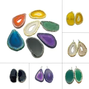 Tranche de Géode d'Agate Naturelle Pendentif Pierre Brute Irrégulière Avec Fermoir Métallique Accessoires de Bijouterie DIY Pour Collier Cadeau