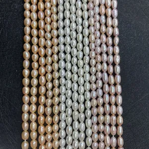 Natural AA Grade Freshwater Pearl Beads Rice Shape Loose Strand For DIY Necklace Bracelet Jewelry Making White Pink Purple