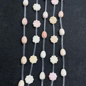 Perles en Vrac en Coquille Strombe Géant Naturelle Forme de Fleur Pour Fabrication de Bijoux DIY Accessoires de Bracelet Magnolia Rose Blanc