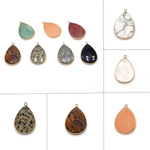 Pendentif Goutte en Pierre Naturelle Avec Lunette en Alliage Plaqué Or Pour Fabrication de Bijoux Collier DIY Femmes