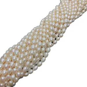 Brins de perles d'eau douce naturelles blanches en forme de riz pour bijoux DIY