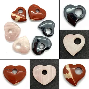 Natuursteen Hart Hanger Rode Jaspis Rozenkwarts Hematiet Gepolijste Hart Charms Voor DIY Ketting Maken Sieraden Accessoires