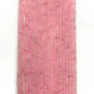 Detailed view of faceted pink rose quartz beads strands for DIY jewelry making