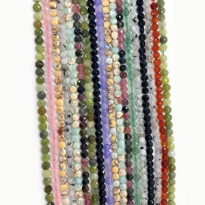 Detailed view of faceted natural stone beads in assorted colors for jewelry making
