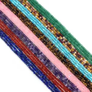 Faceted natural gemstone beads 2-4mm including amethyst, tiger eye, and rose quartz for DIY