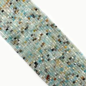 Faceted natural Amazonite beads for jewelry making with unique light blue and gray hues