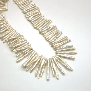 Natuurlijke witte zoetwater Biwa parels in lange staafvormen voor DIY sieraden