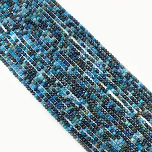 Macro view of multi-strand faceted blue apatite beads for DIY jewelry making