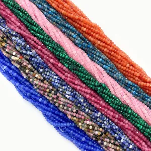 Faceted natural stone beads 2x3mm in peacock green and tiger eye for DIY jewelry making