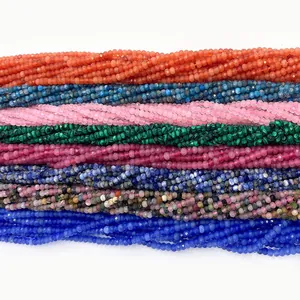 2x3mm faceted natural stone beads including malachite and tiger eye for DIY jewelry